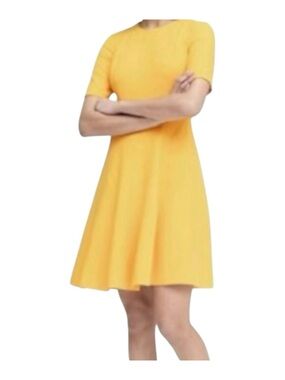 Banana Republic Mustard Yellow A Line Fit & Flare Dress Women's 14 Midi Workwear